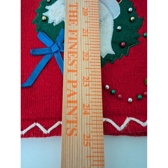 Studio Joy Dog Christmas Cardigan Womens Size Large Red Beaded Sweater - Picture 14 of 14